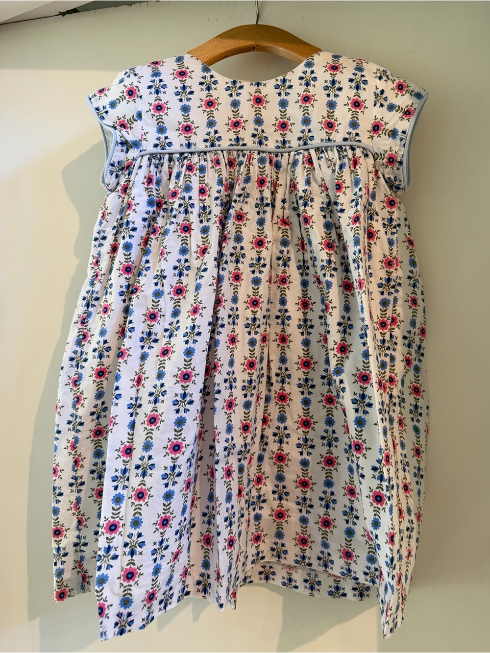 Girls' White Floral Dress with Pink & Blue Flower Trim